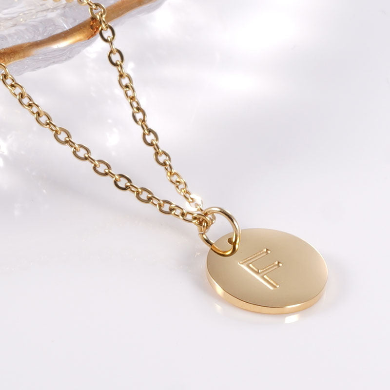 Minimalist Stainless Steel Necklace With Round 26-letter Pendants