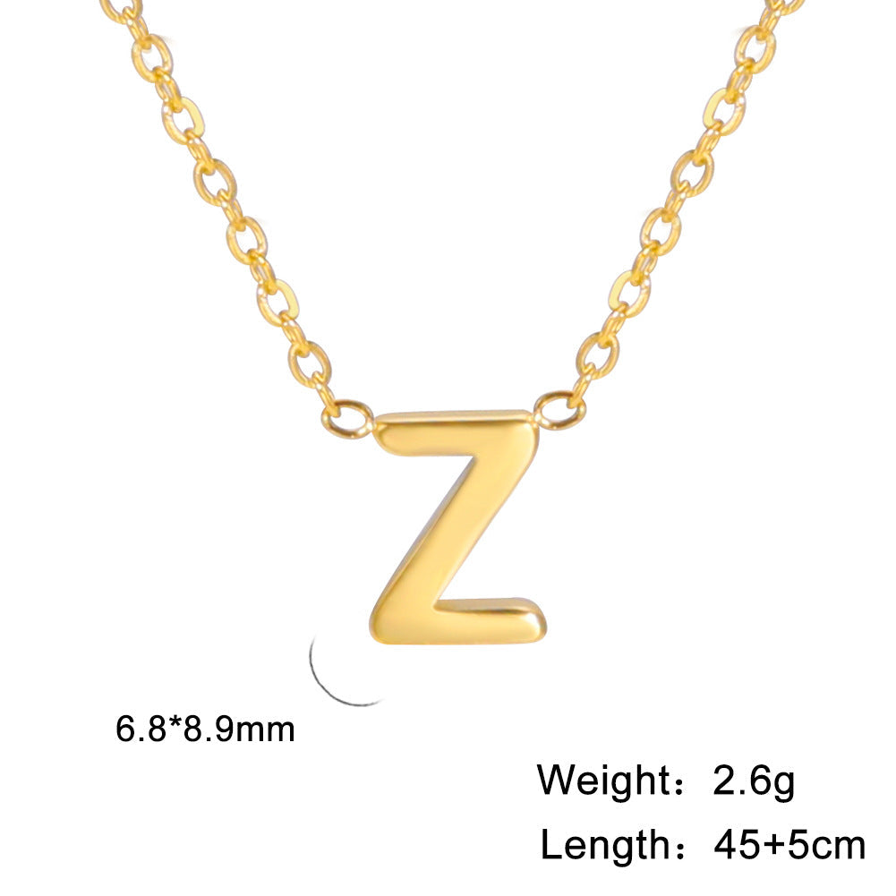 Hot-Selling Welded 26 Letters 18K Real Gold Electroplated Non-Fading Small Pendant Jewelry 304 Material Stainless Steel Necklace