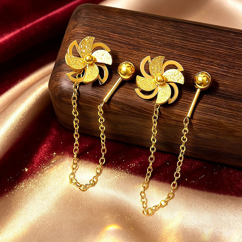 Designed Three-dimensional Matte Clover Drop Earrings With Tassels For Women