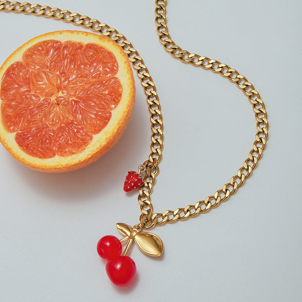 18K Gold Cherry Shaped Design Beautiful Unique Necklace