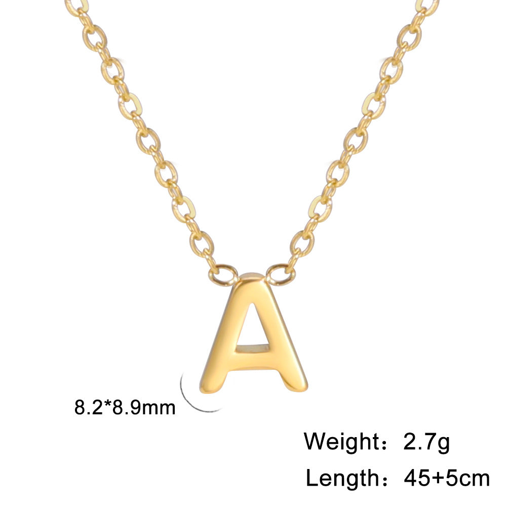 Hot-Selling Welded 26 Letters 18K Real Gold Electroplated Non-Fading Small Pendant Jewelry 304 Material Stainless Steel Necklace