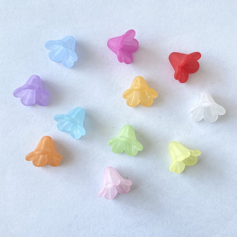 Frosted Acrylic Trumpet Flower Beads, 3D Bell-Shaped Bud Charms For DIY Hanfu Hairpin Flower Bases, Earrings & Jewelry Making.