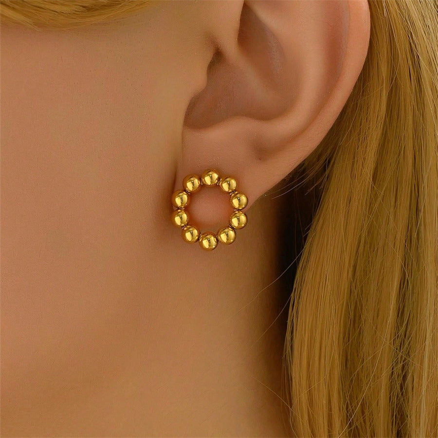 Sweet And Fresh Japanese And Korean Academy Style Earrings Women's Distinctive Round Beads 18k Electroplated Design Niche Earrings Versatile Earrings