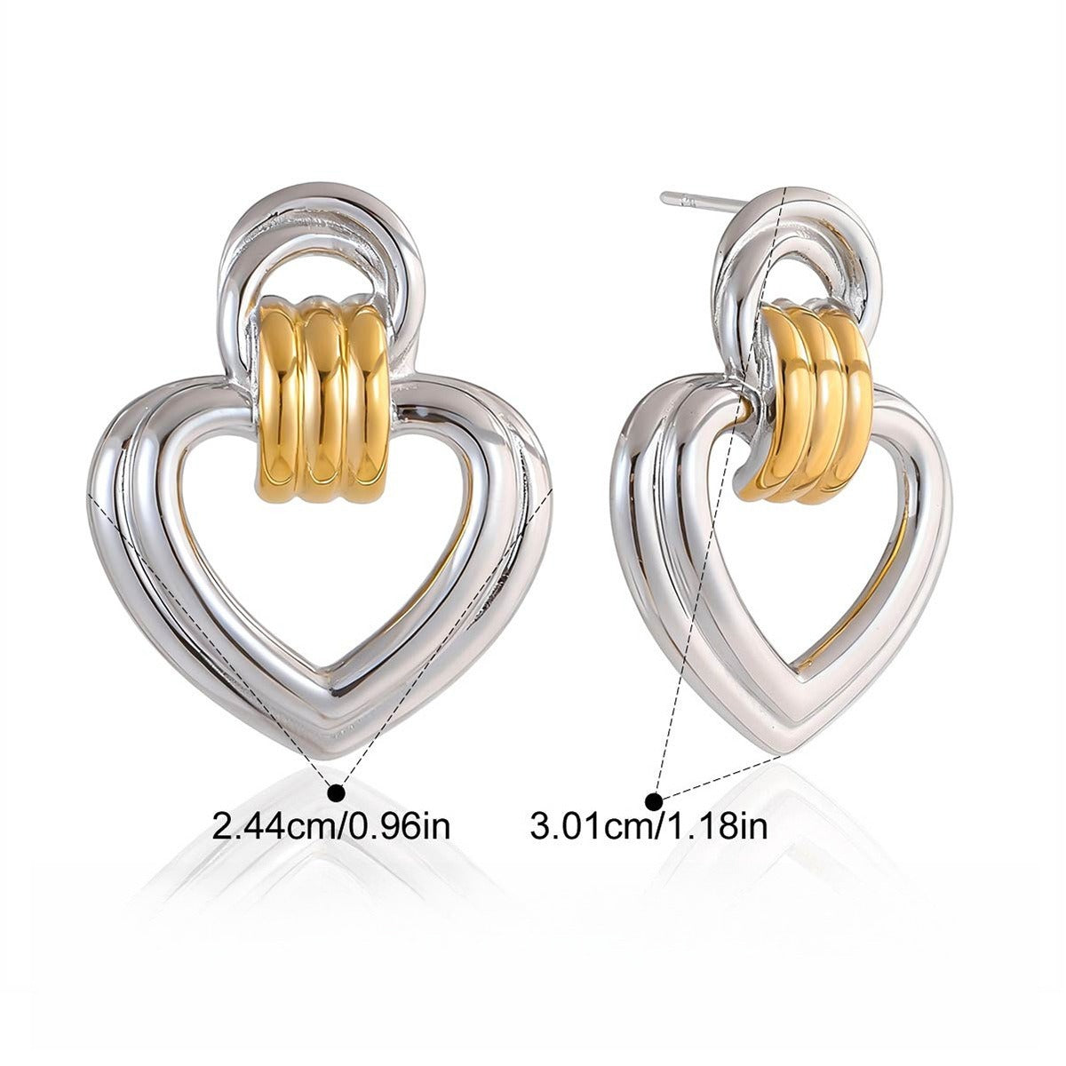 18K gold heart-shaped titanium steel stud earrings