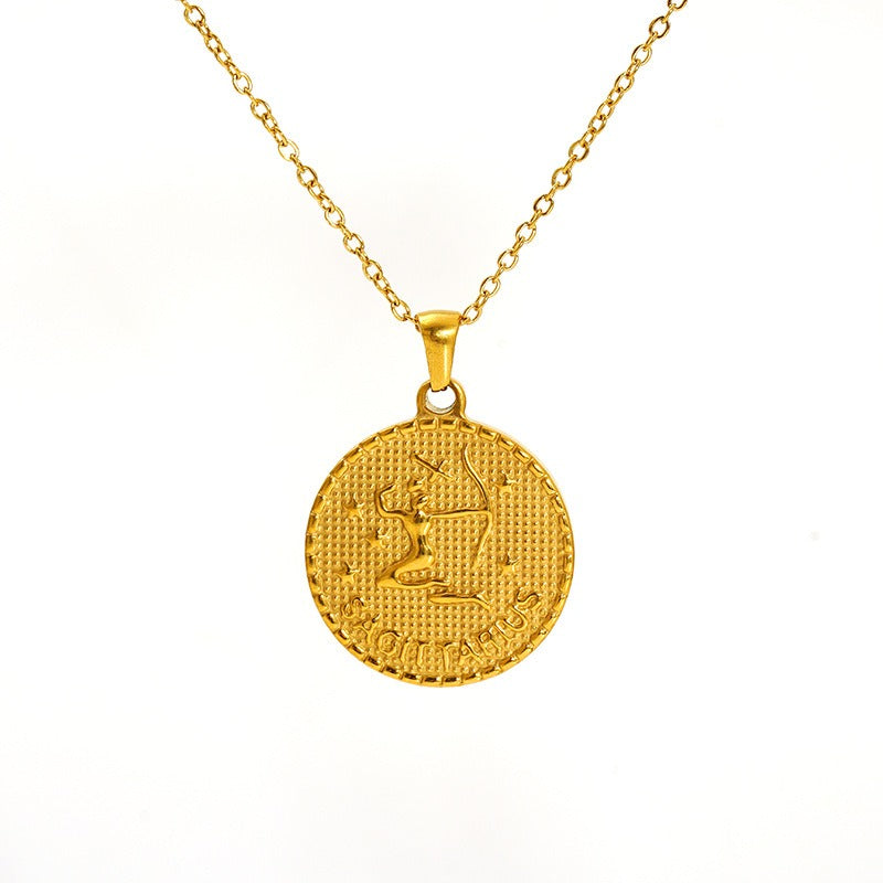 Vintage round constellation pendant 18K gold plated twelve constellation necklace