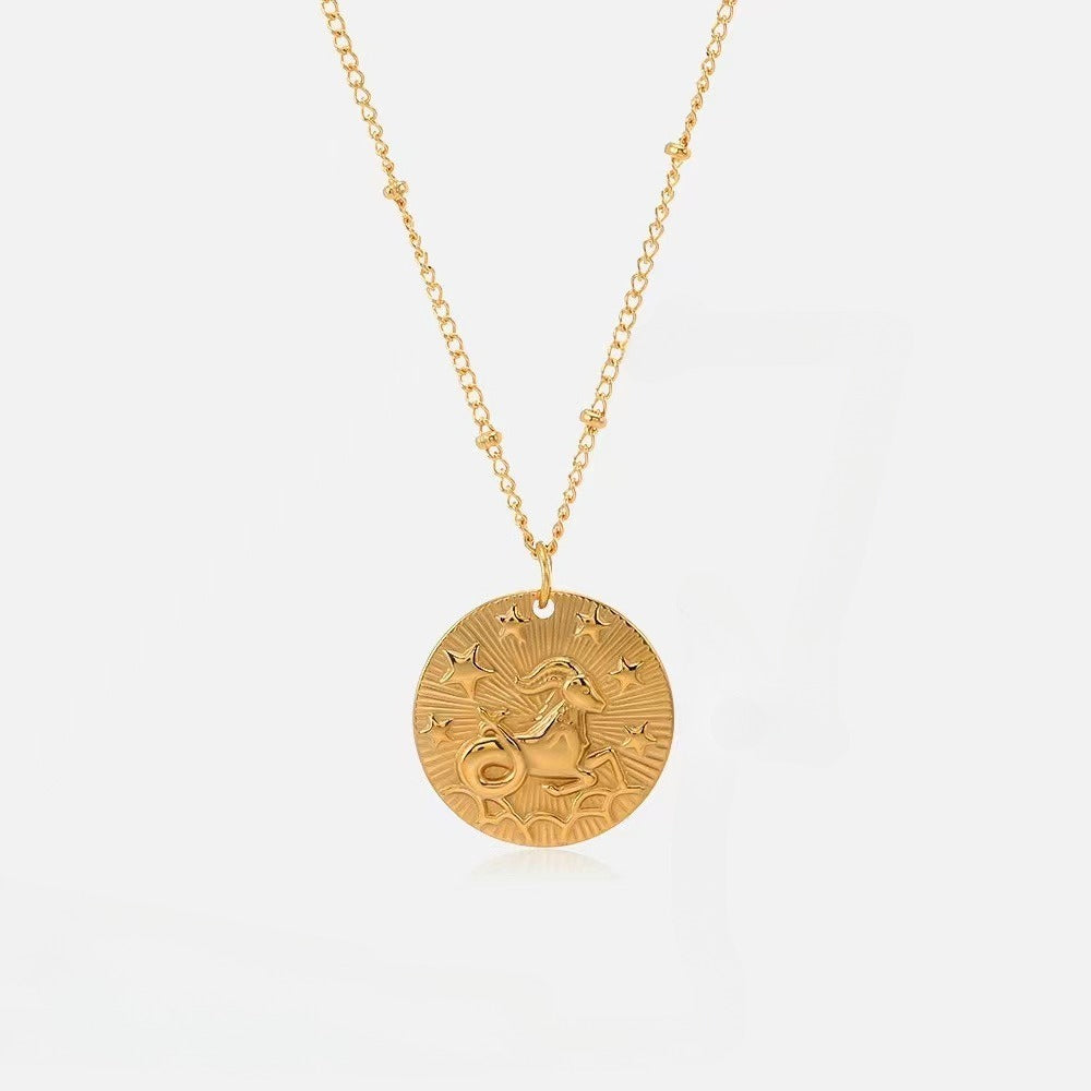 18k gold twelve zodiac necklace coin gold relief necklace