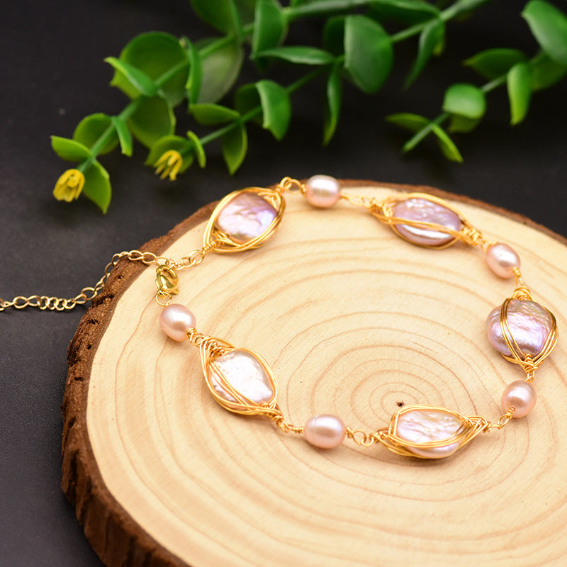Natural Baroque Pearl And Kyanite Bracelet