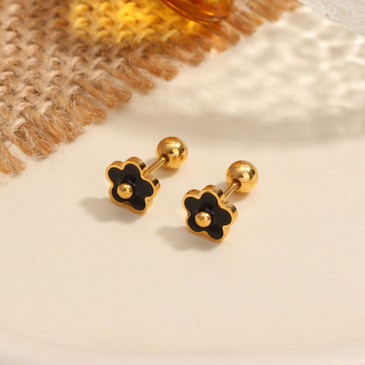 18K gold geometric inlaid gemstone design high-end earrings