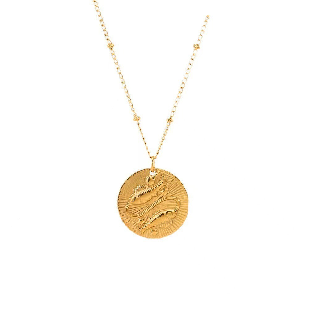 18K Gold Zodiac Titanium Steel Necklace