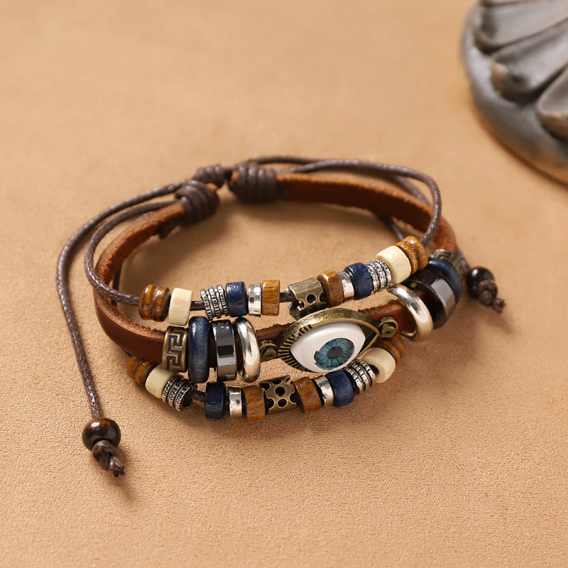 Handmade Bohemian Exotic Style Bracelet Retro Ethnic Style Men's And Women's Woven Multi-layer Stacked Bracelet Niche Hand Rope