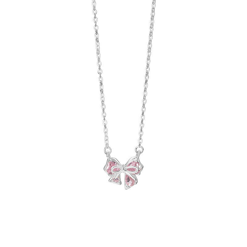 S999 Pure Silver Bow Clavicle Chain Exquisite Niche High-End Pendant Necklace Feminine Elegant Pure Silver Neck Chain