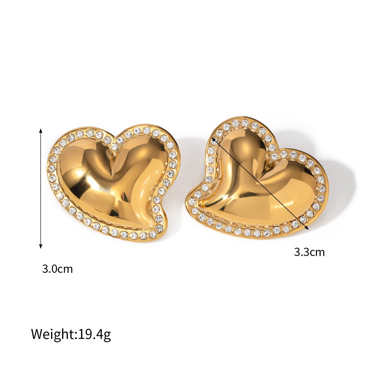 18K Gold Heart Shaped Earrings and Bracelet Set