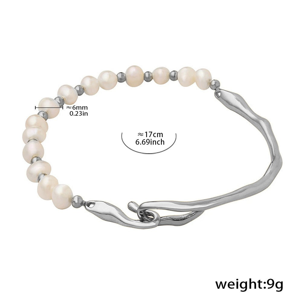 18K gold irregular shape with pearl design trendy unique bracelet
