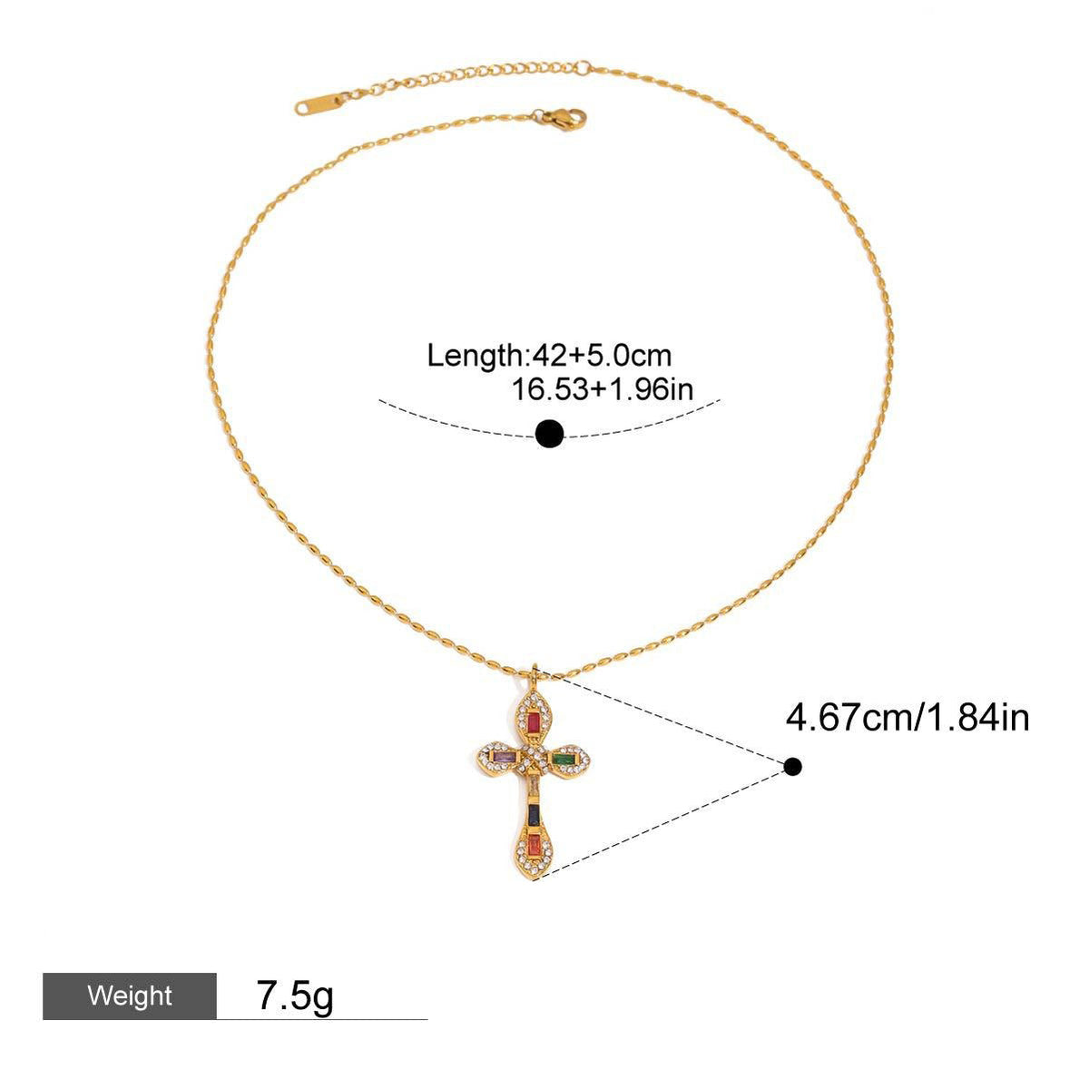 18K Gold Cross Inlaid Gemstone Design Classic Fashion Necklace