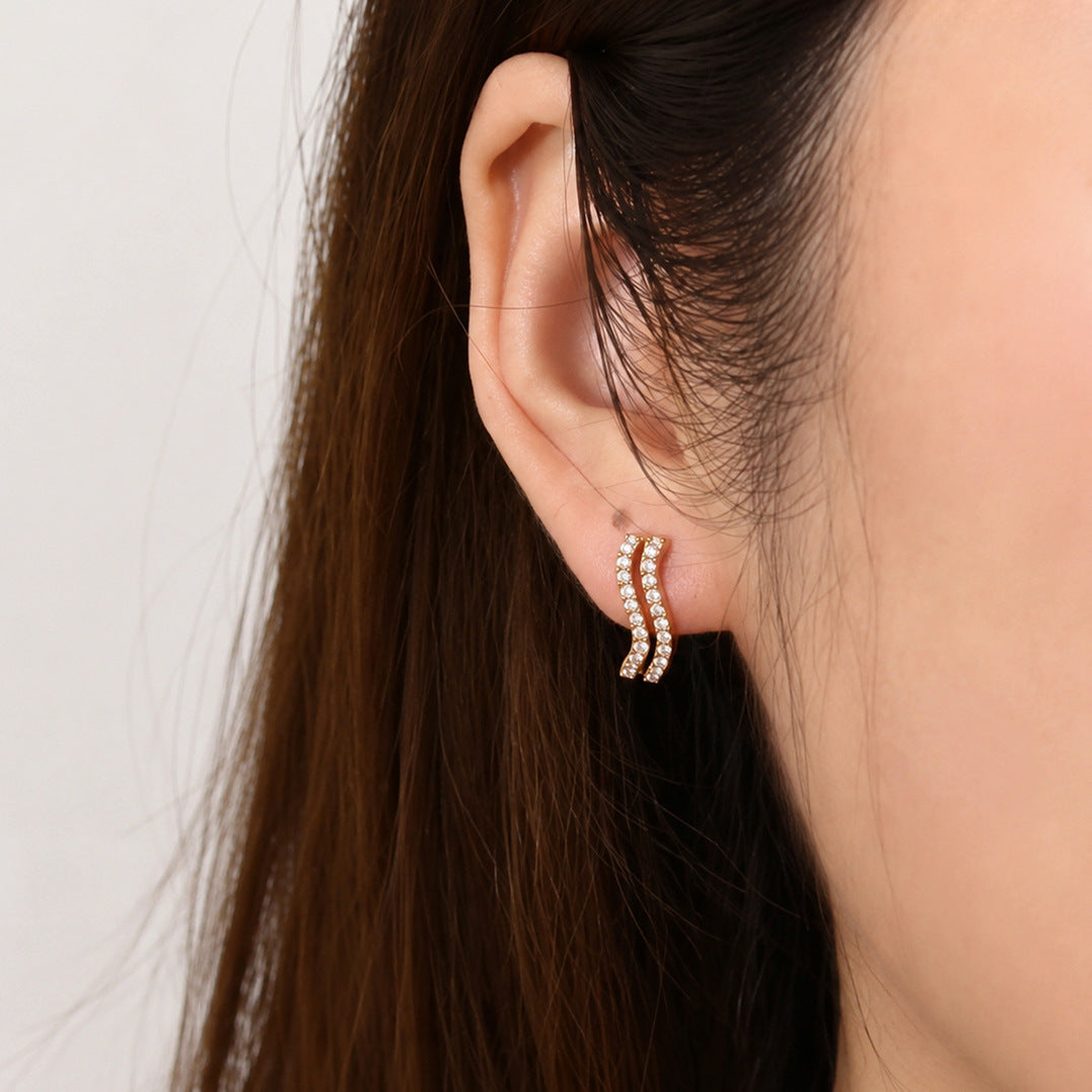 Double Row Zircon Hoop Earrings