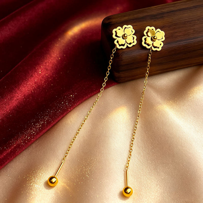 Designed Three-dimensional Matte Clover Drop Earrings With Tassels For Women