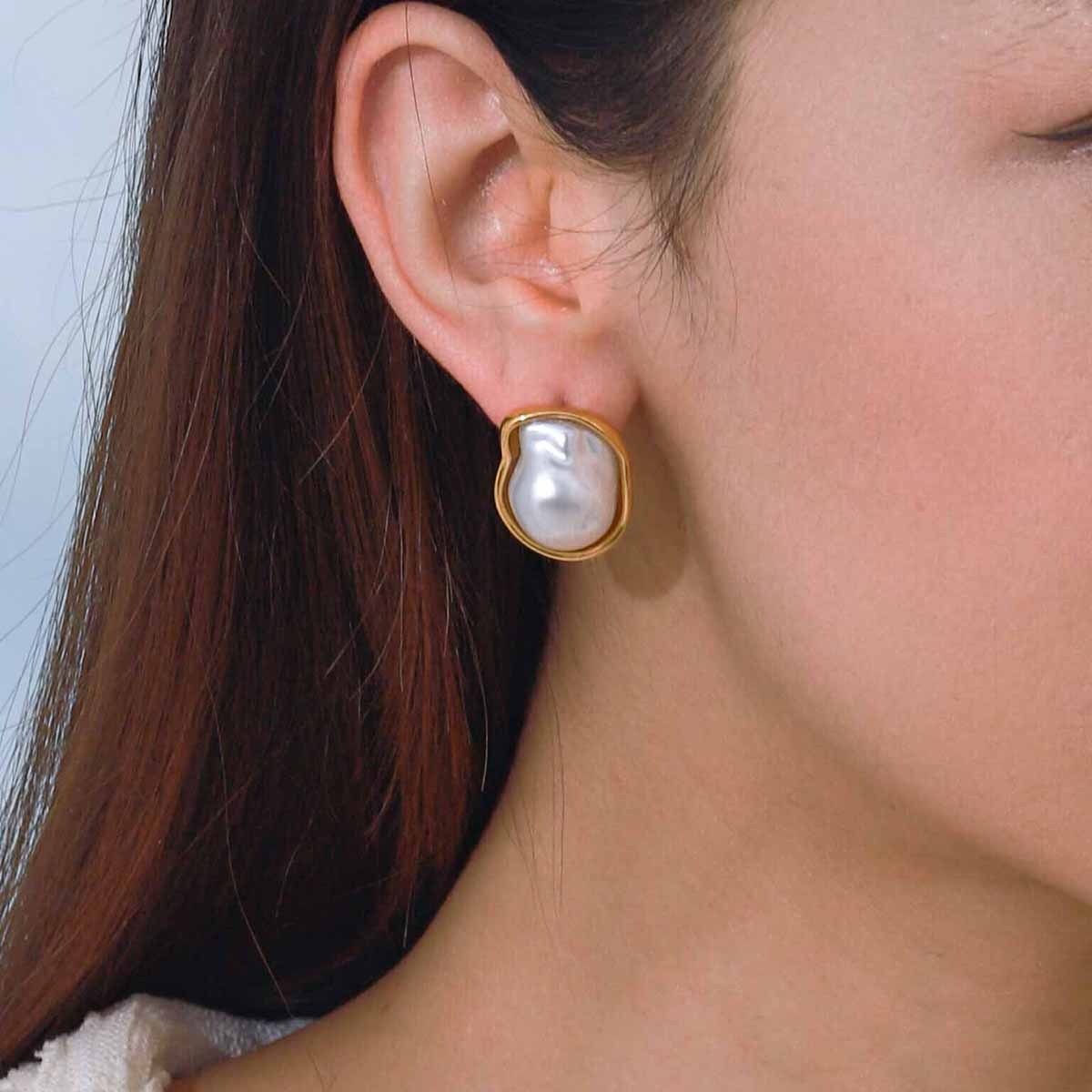 18K gold geometric inlaid pearls exquisite design noble earrings ring necklace set