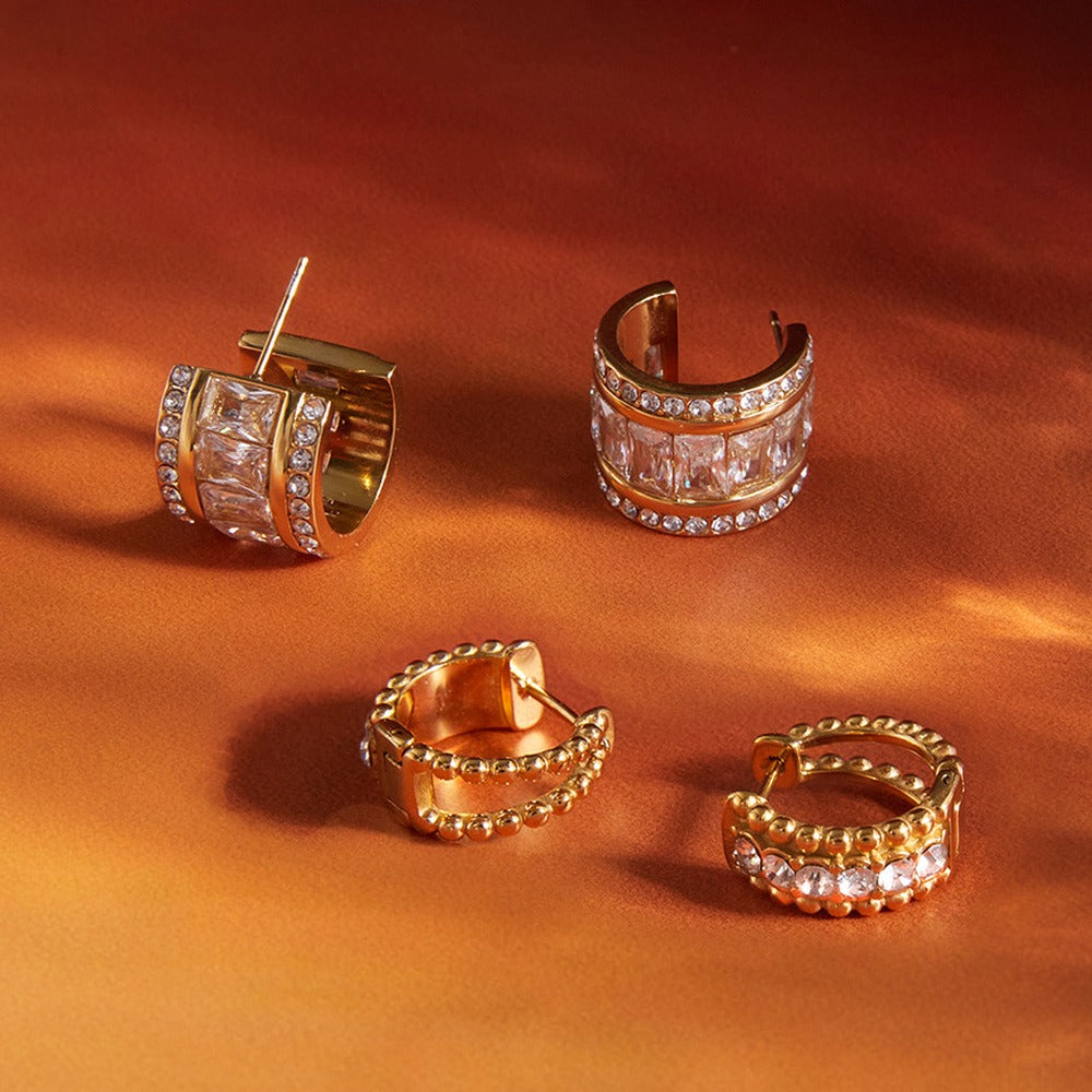 Three Row Zircon Hoop Earrings