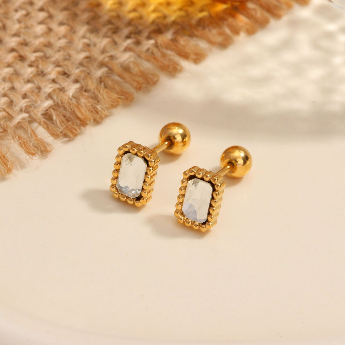 18K gold geometric inlaid gemstone design high-end earrings