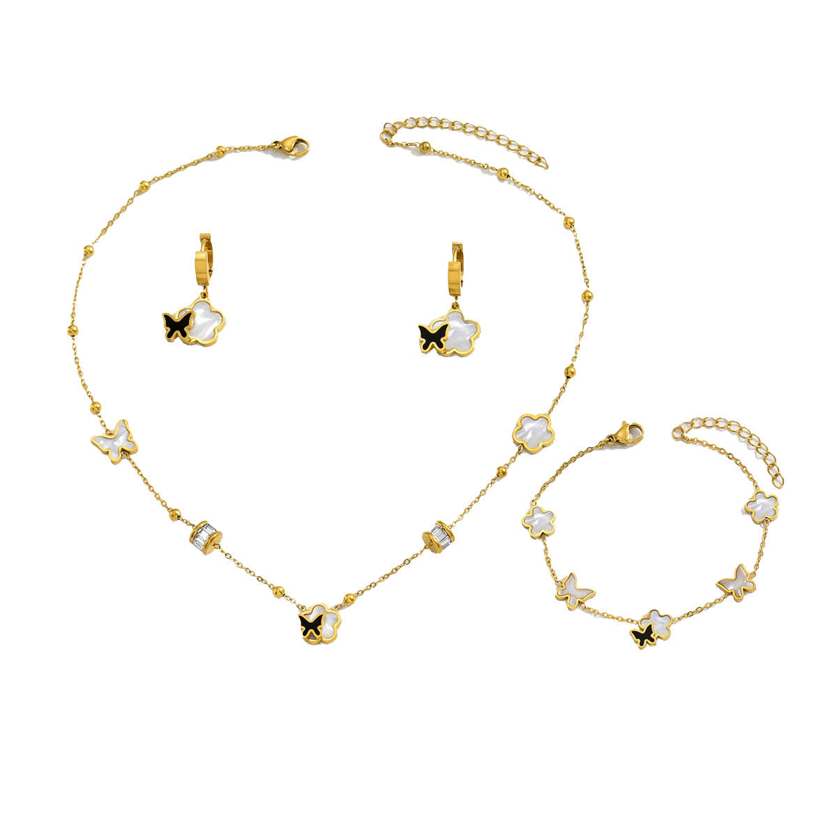 Simple Korean Style Geometric Bracelet Earrings Suit All-match Style Butterfly Niche Zircon Design Necklace