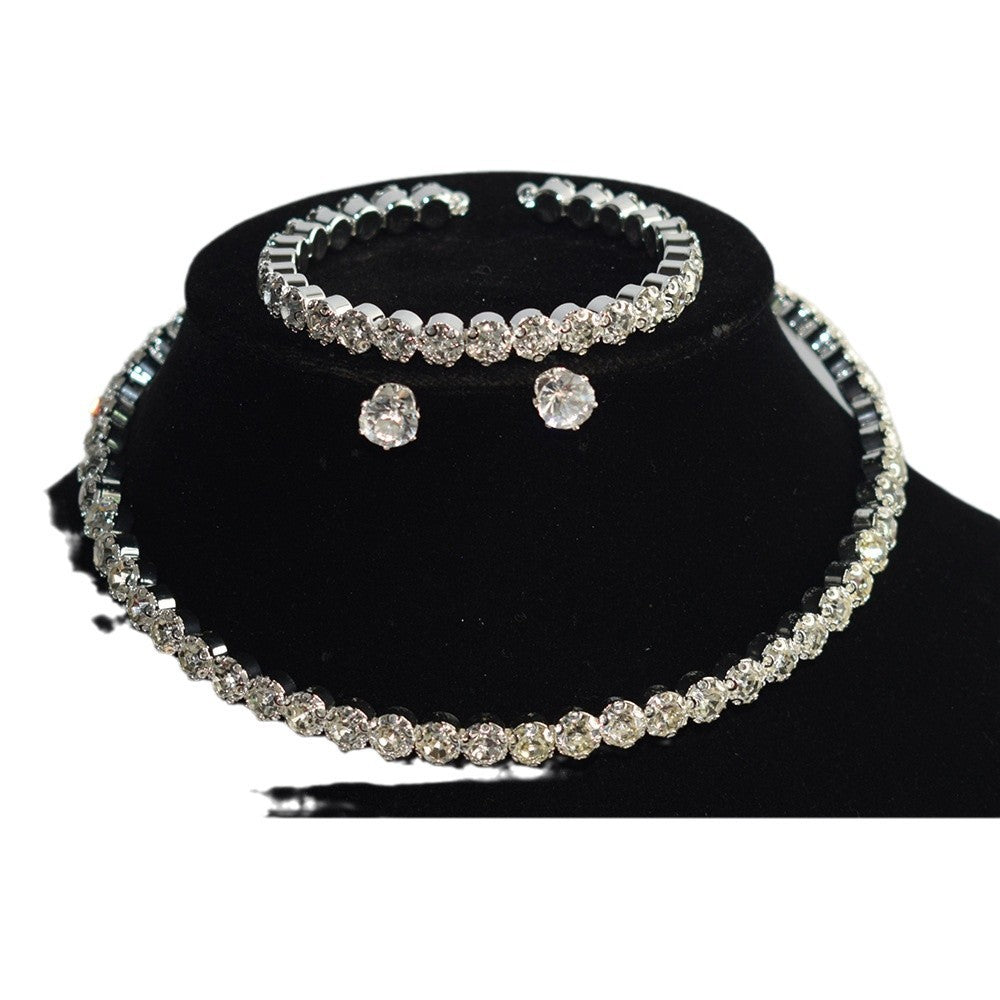 Bridal Accessories Three-Piece Set Wedding Fashion Full Diamond Zircon Water Drop Necklace Earrings Wedding Jewelry Bridal Jewelry