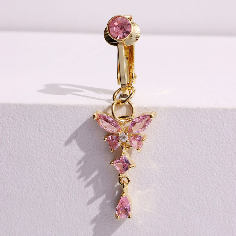 Heart  Button Ring Fake Belly Piercing Butterfly