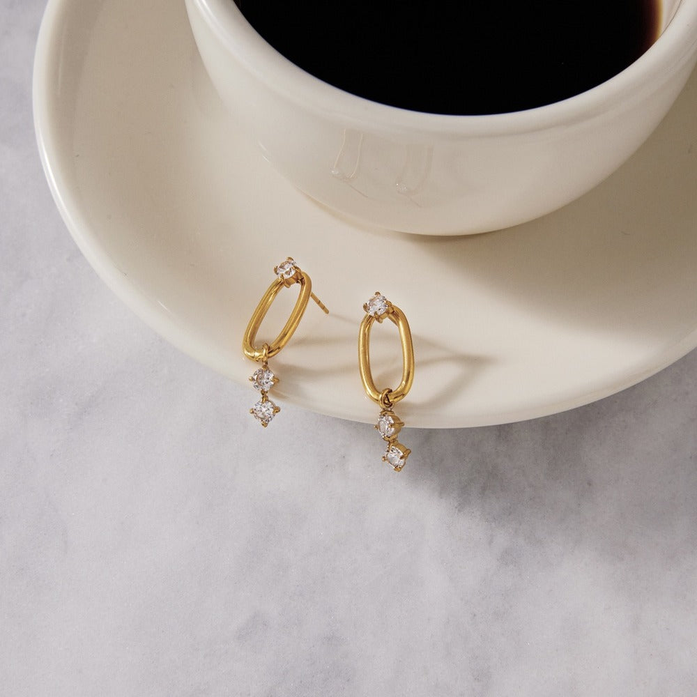 Zircon Drop Hoop Earrings