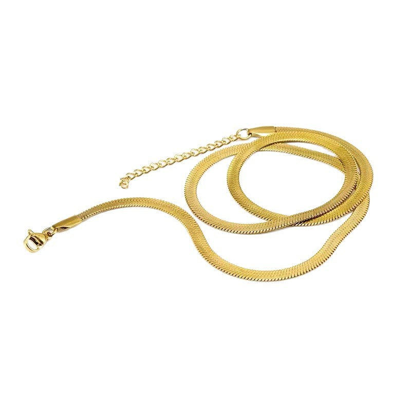 Titanium Steel Vacuum Electroplated 18K Gold Non-Fading Snake Bone Chain, Fashionable, Simple, High-End Clavicle Chain Necklace That Is Not Easy To Break