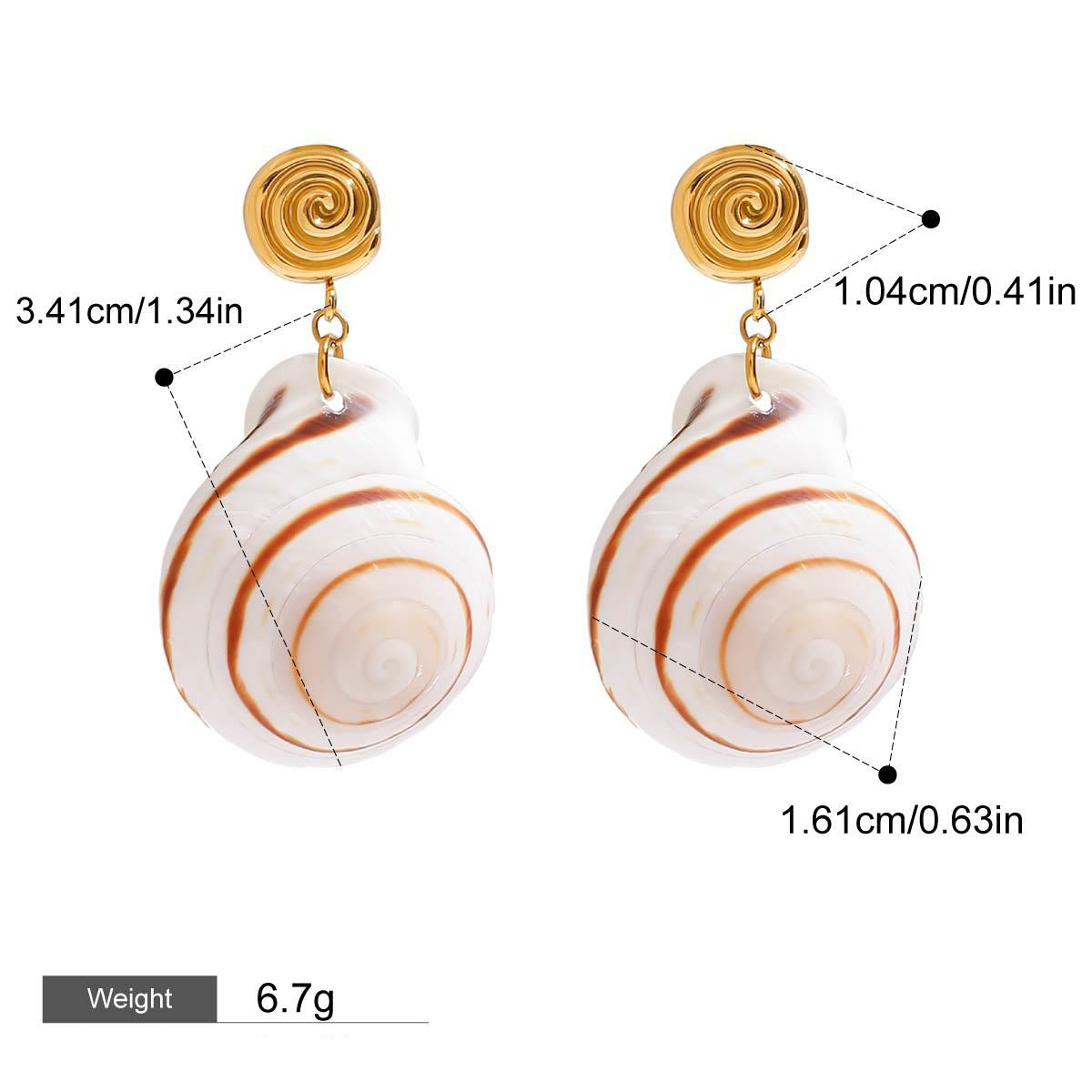18K Gold Conch Shape Earrings, Necklace and Ring Set