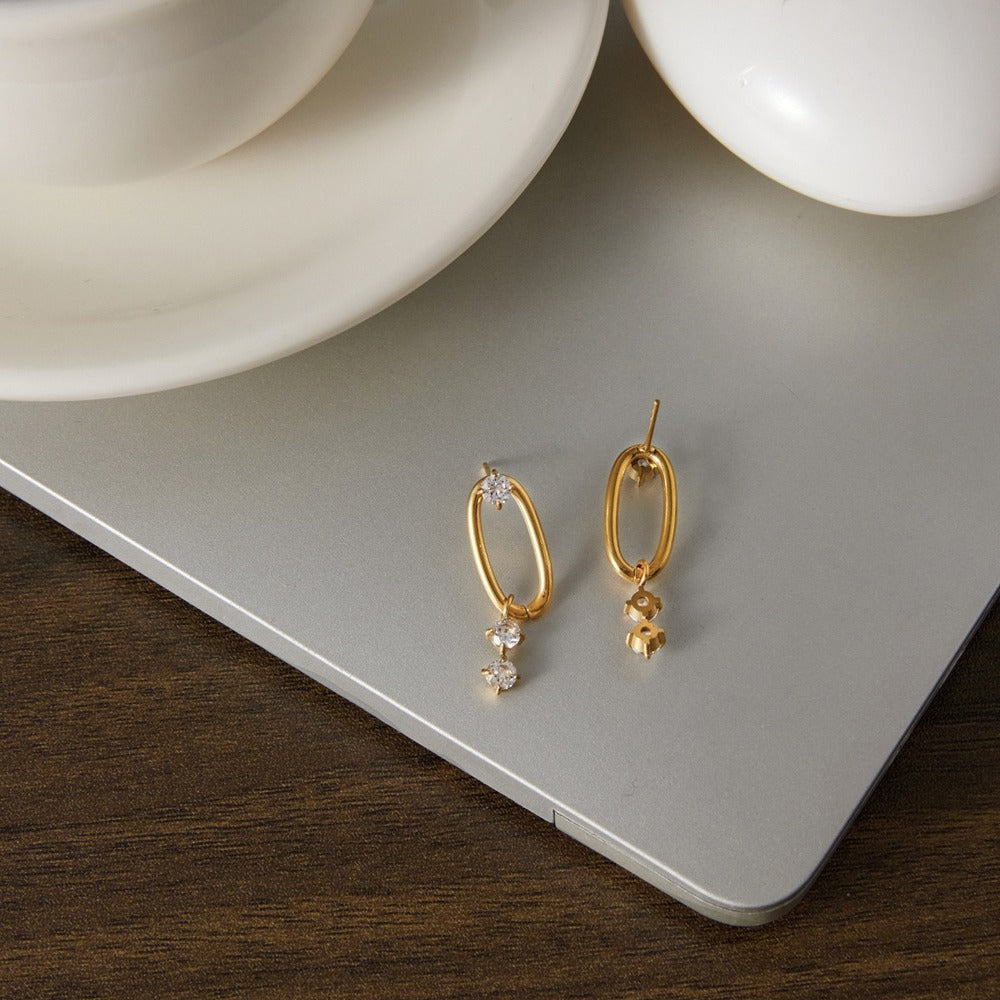 Zircon Drop Hoop Earrings