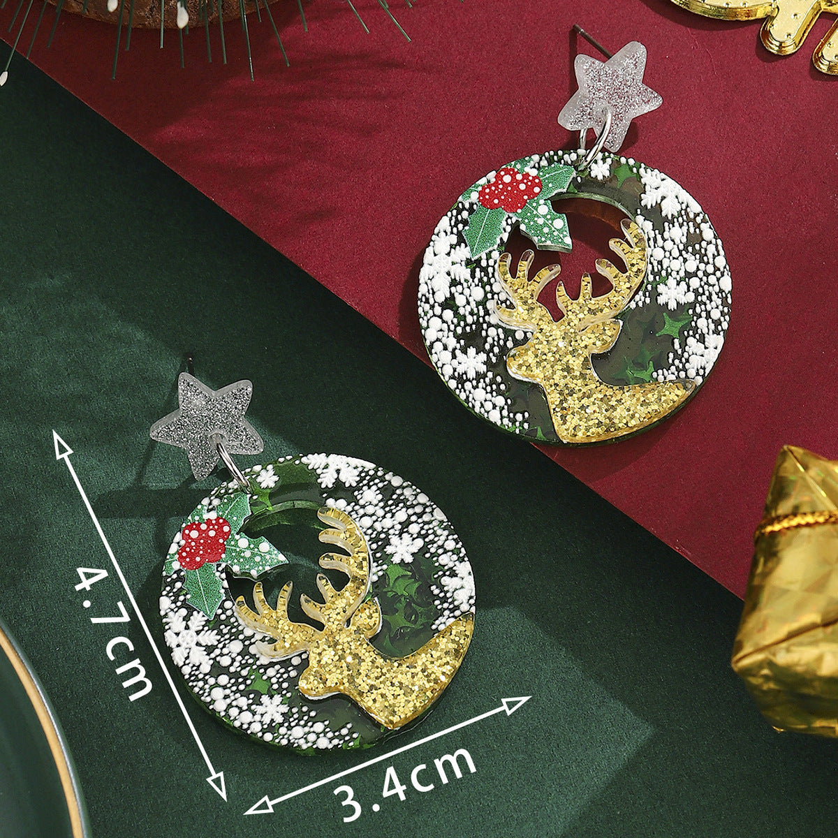 Cross-Border Personalized Christmas Alloy Earrings Christmas Hat Colorful Star Dot Diamond Christmas Tree Elk Gingerbread Man Earrings