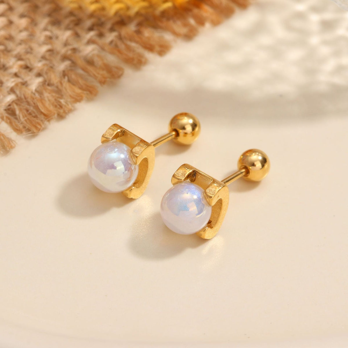 18K gold geometric inlaid gemstone design high-end earrings