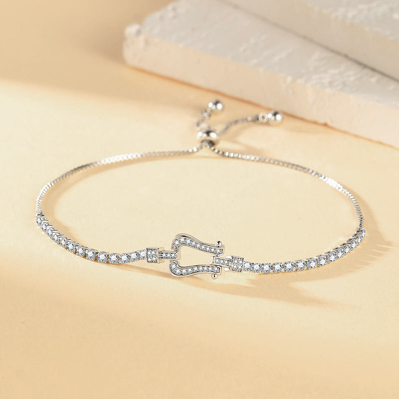 Light Luxury Horseshoe Buckle Bracelet For Women, Niche Designer Stainless Steel Bangle, Sparkly Zircon Versatile Fashion Bracelet Wholesale