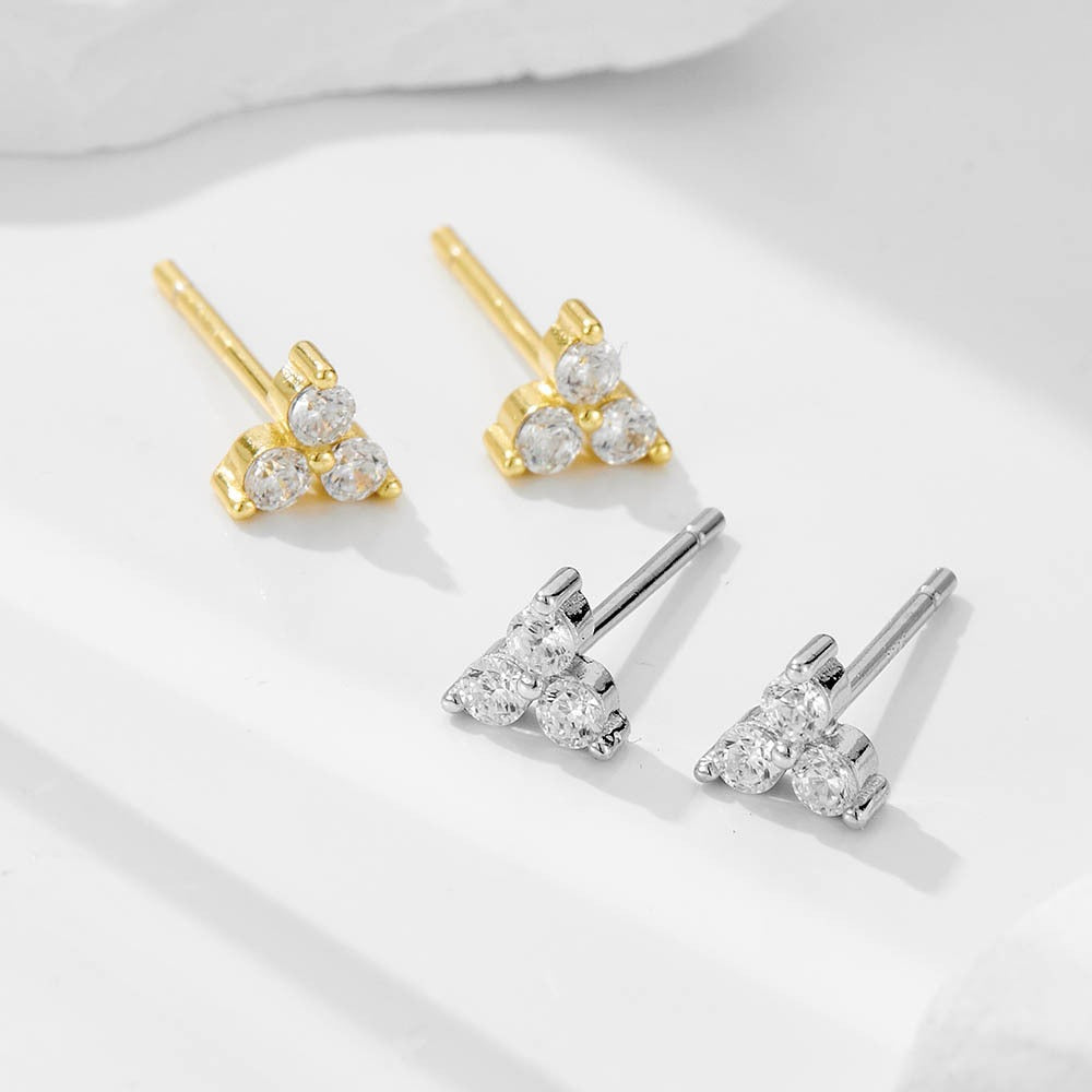 18K gold trefoil inlaid gemstone design exquisite and noble earrings
