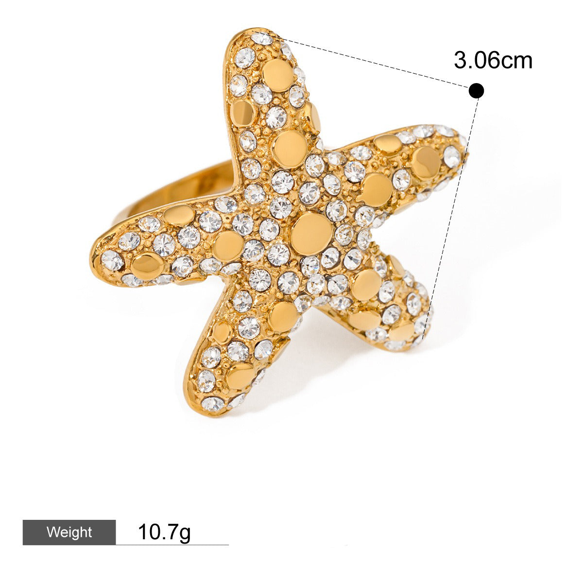 18K gold diamond-shaped gemstone-inlaid ring with exaggerated personality
