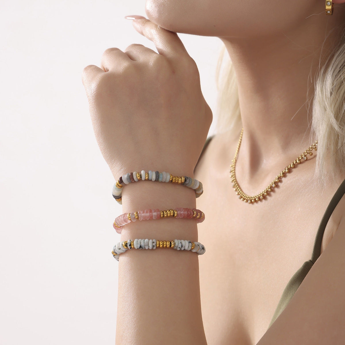 18K gold round beads with gemstone design high-end bracelet