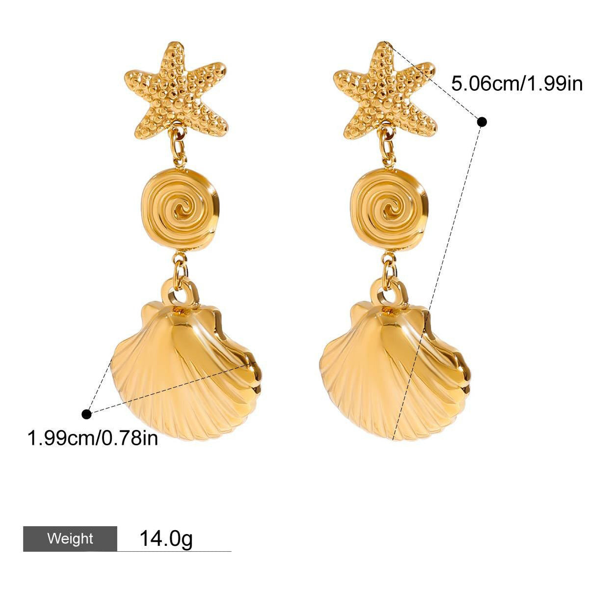 18K gold shells with tassel design exquisite and noble earrings