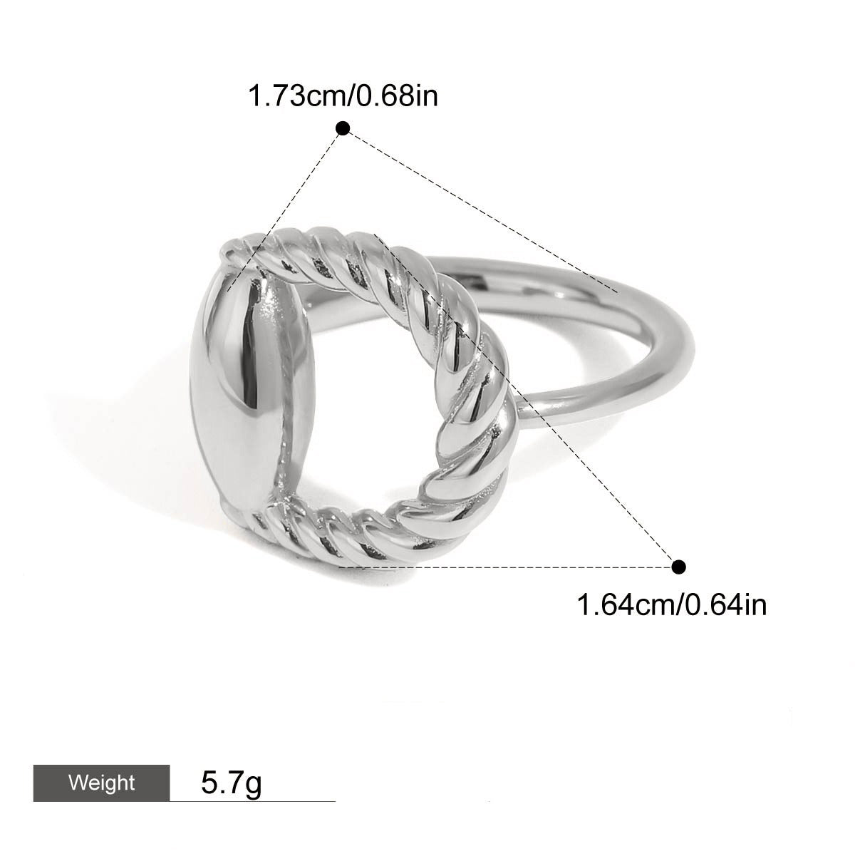 18K gold geometric shape with texture design trendy open ring