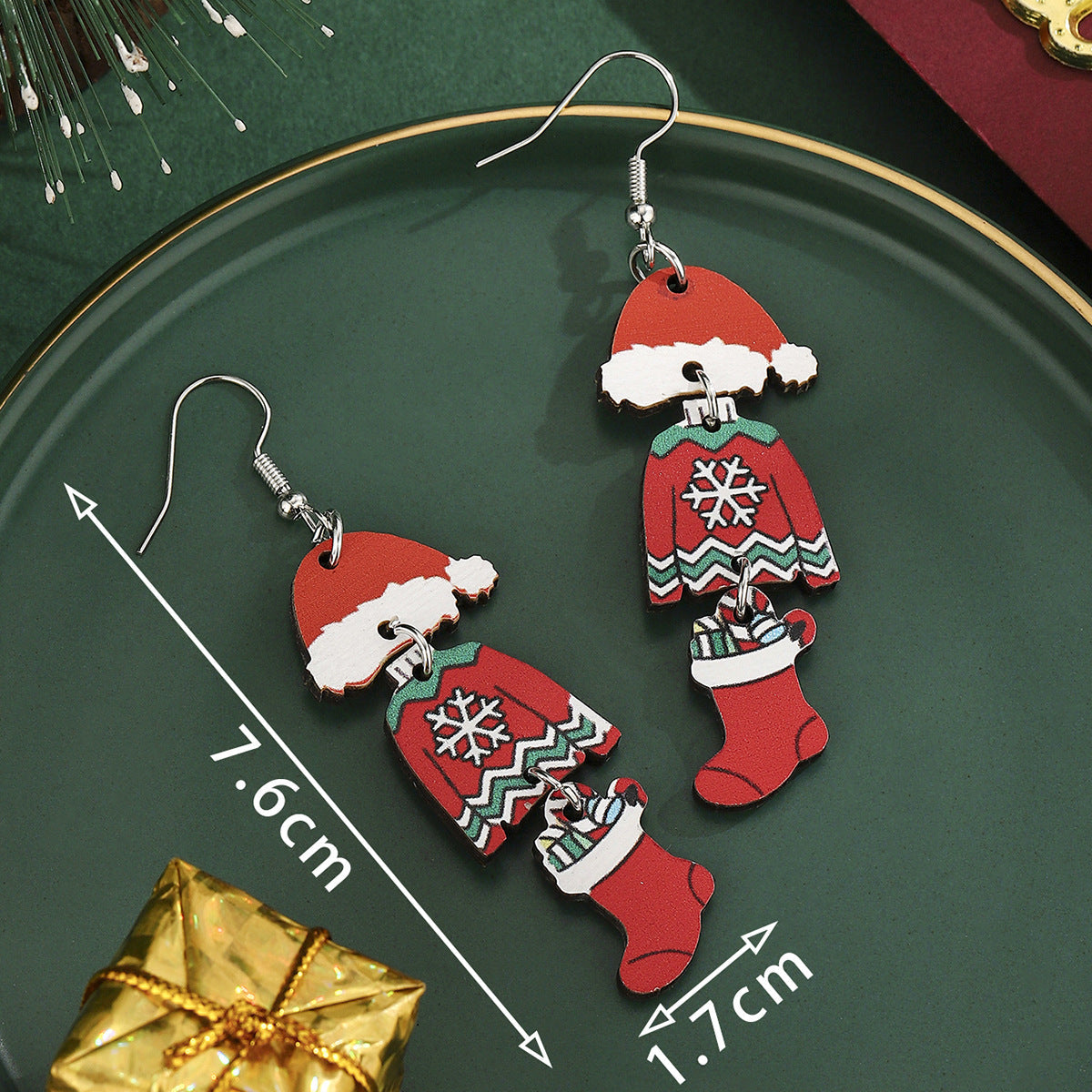 Cross-Border Personalized Christmas Alloy Earrings Christmas Hat Colorful Star Dot Diamond Christmas Tree Elk Gingerbread Man Earrings