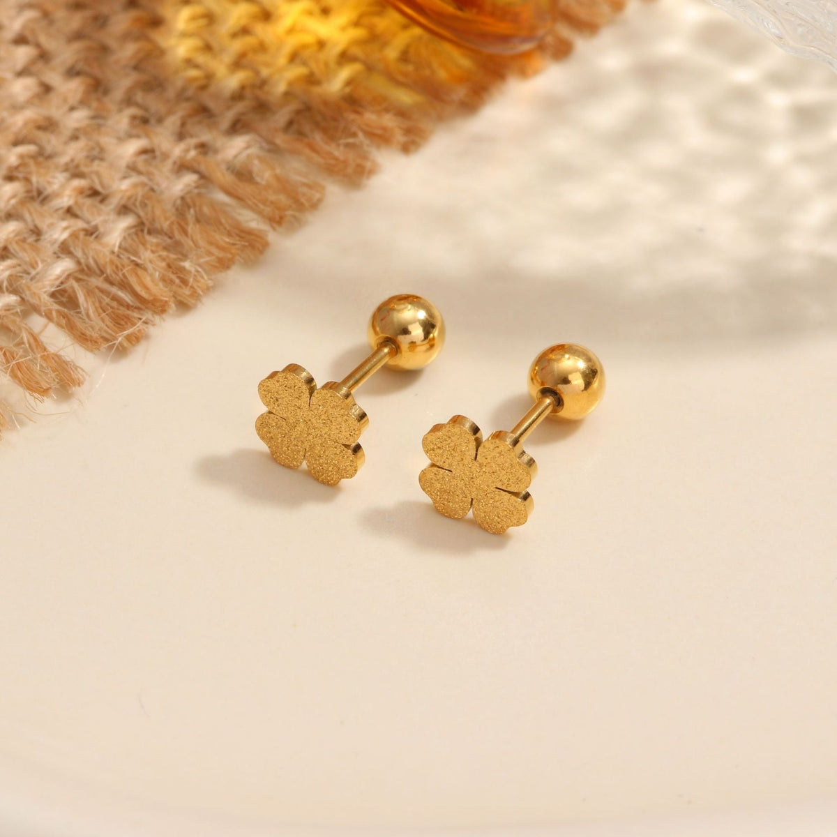 18K gold geometric inlaid gemstone design high-end earrings