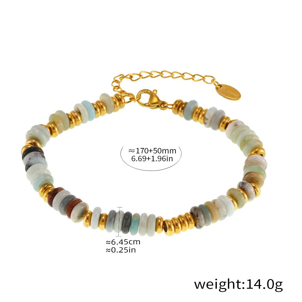 18K gold round beads with gemstone design high-end bracelet