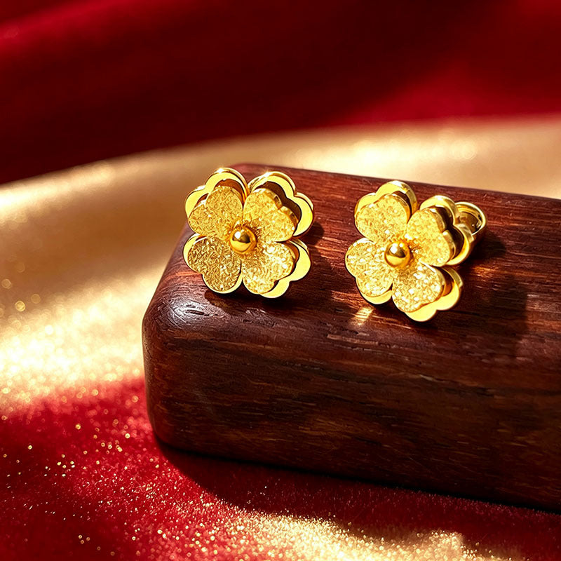 Designed Three-dimensional Matte Clover Drop Earrings With Tassels For Women