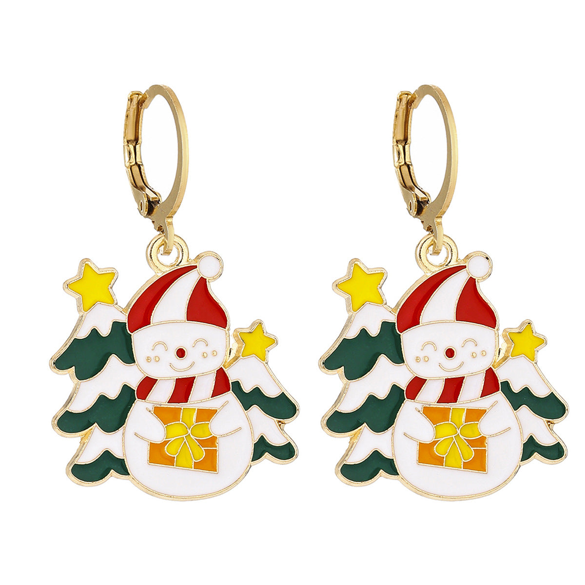 Cross-Border Personalized Christmas Alloy Earrings Christmas Hat Colorful Star Dot Diamond Christmas Tree Elk Gingerbread Man Earrings