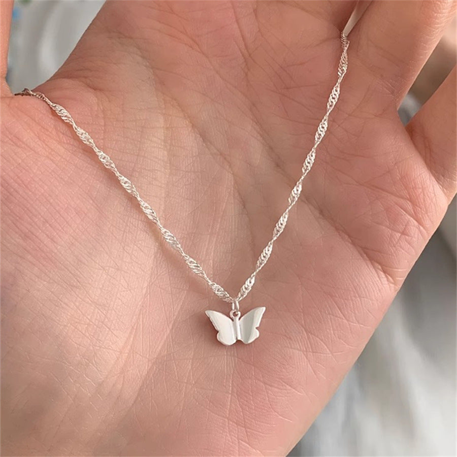 Daily Versatile S925 Sterling Silver Aquamarine Butterfly Necklace For Women, Non-Fading, Niche, High-End, Accessible Luxury Clavicle Chain New