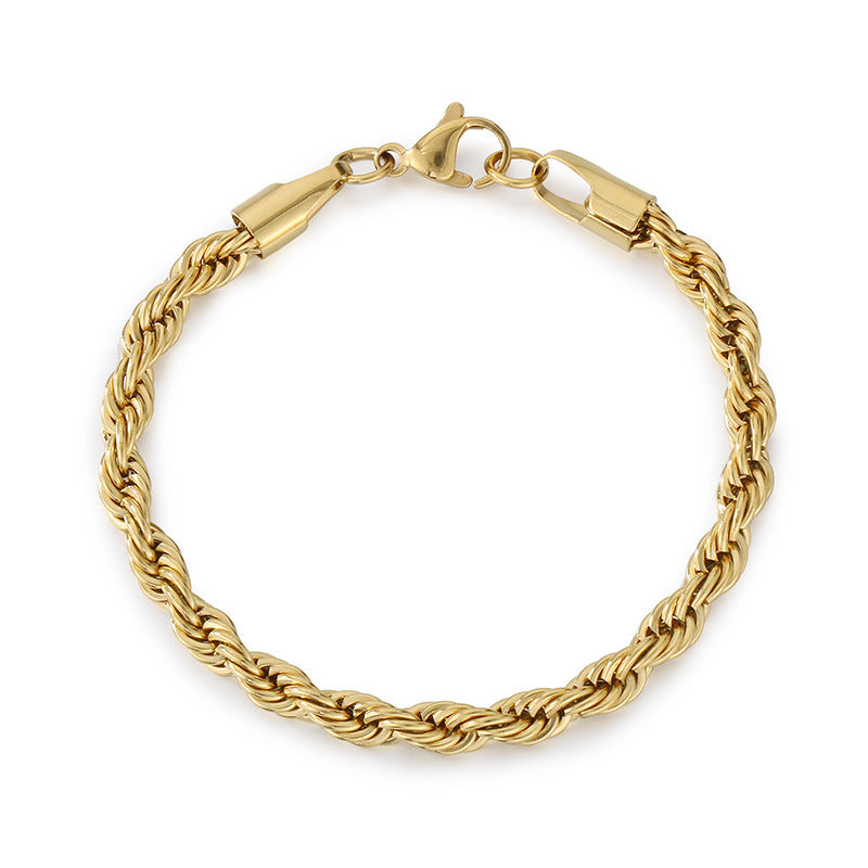 Stainless Steel Twist Chain Men's Bracelet Chain 18K Gold Button Chain Titanium Steel Manufacturer Non-Fading Cross-Border Fresh And Sweet