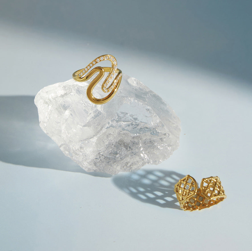 Double Wave Zircon Open Ring Collection