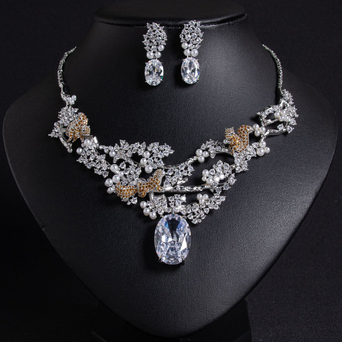 European And American Jewelry Elegant Luxury Short Collarbone Necklace Earrings Dinner Suit Women's Exaggerated Fashion High-end Accessories