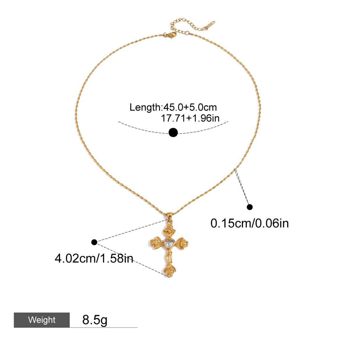 18K gold cross inlaid gemstone design exquisite and noble necklace