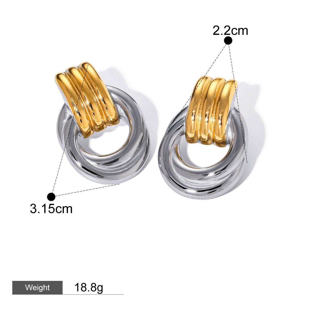 18K gold geometric shape with gold and silver color matching design high-end earrings, bracelets and rings set