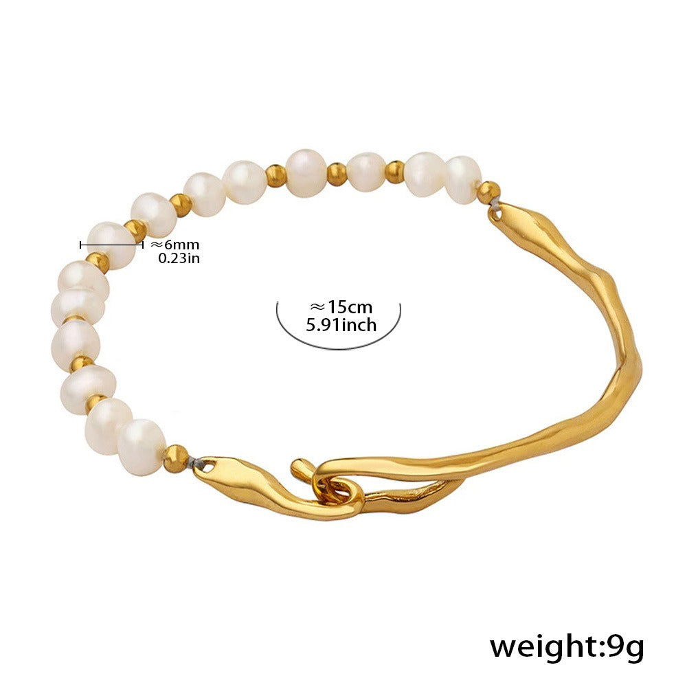 18K gold irregular shape with pearl design trendy unique bracelet